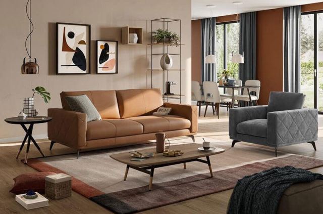 natuzzi C198 brown natural leather sofa with high legs