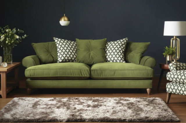 lounge bronwyn green fabric 4 seater sofa