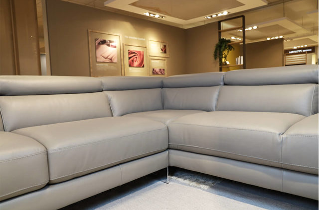 natuzzi editions b619 grey leather corner sofa close up