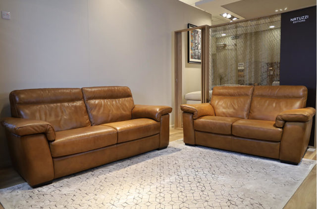 natuzzi editions B757 tan leather sofa set