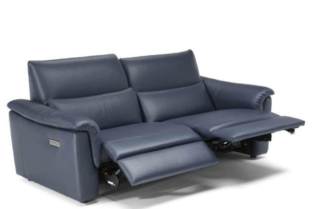 natuzzi editions C176 blue Italian leather recliner sofa