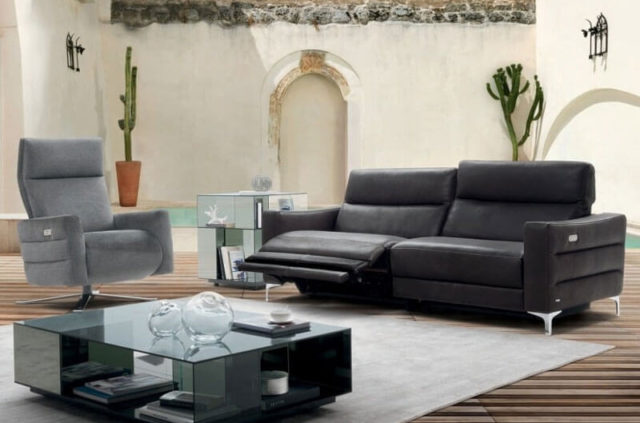 natuzzi editions b940 charcoal leather recliner sofa