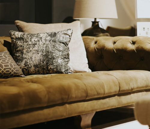 Long sofa with pillows
