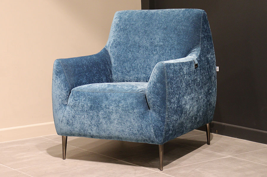 norcia blue velvet fabric armchair