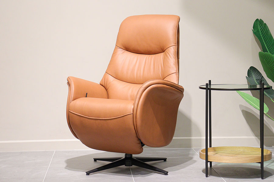 William cognac leather swivel armchair