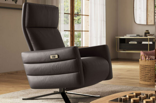 B958 swivel leather armchair with swivel base