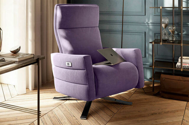 B958 swivel purple fabric armchair with swivel base