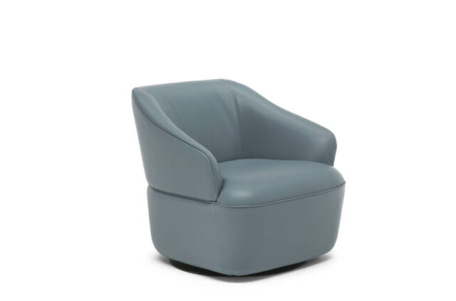 natuzzi editions C219 blue leather armchair with swivel base