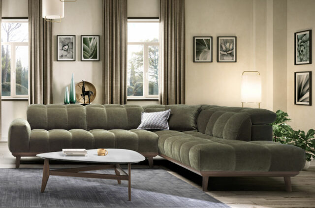natuzzi green fabric corner sofa