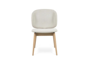 Artus dining chair with solid wood base and light sand fabric