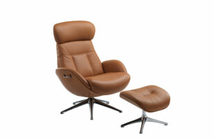 Elegant armchair chrome leg leather+stool leather cut