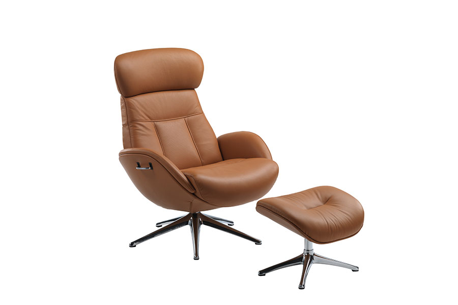 Elegant armchair chrome leg leather+stool leather cut